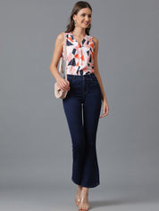 Kotty Pink Geometric Printed Crepe Top