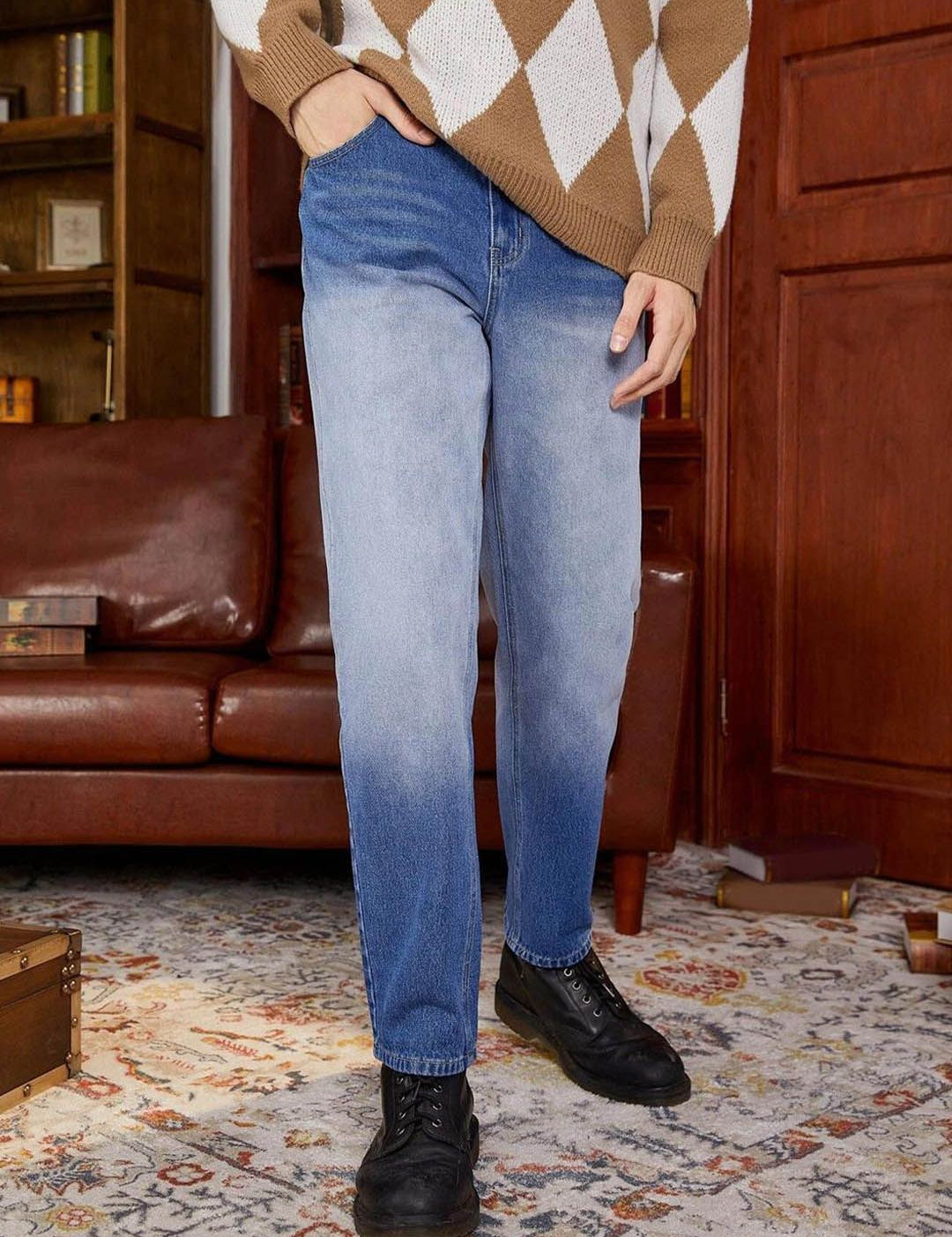 Kotty Men Blue Jean Low-Rise Clean Look Heavy Fade Stretchable Jeans