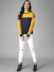 Kotty Women Yellow & Blue Colourblocked Sweatshirt