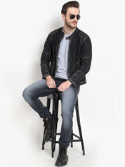 Kotty Men Black Solid Denim Jacket