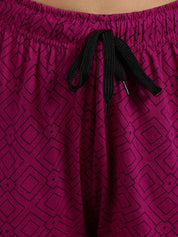 Kotty Women Purple & Black Geometric Print Lounge Pants
