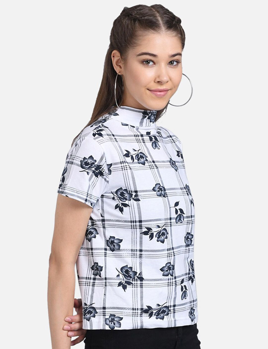 Kotty Floral Printed High Neck Crepe Top