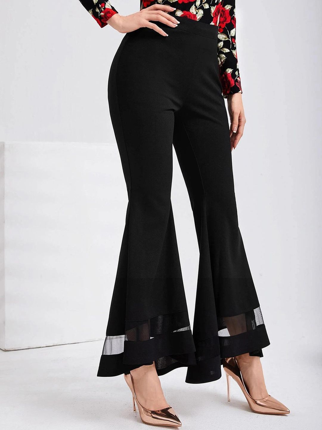 Kotty Women Relaxed Flared High-Rise Easy Wash Slip-On Bootcut Trousers