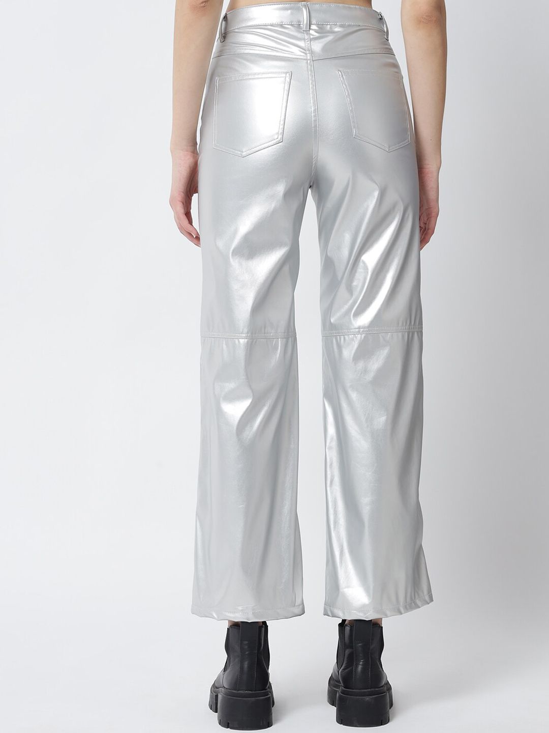 Kotty Women Silver-Toned Relaxed Straight Fit Trousers