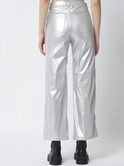 Kotty Women Silver-Toned Relaxed Straight Fit Trousers