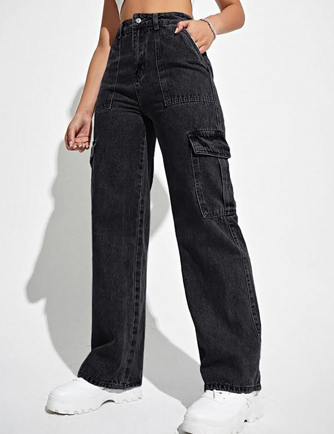 Kotty Women Black Jean Straight Fit High Rise Clean Look Stretchable Jeans