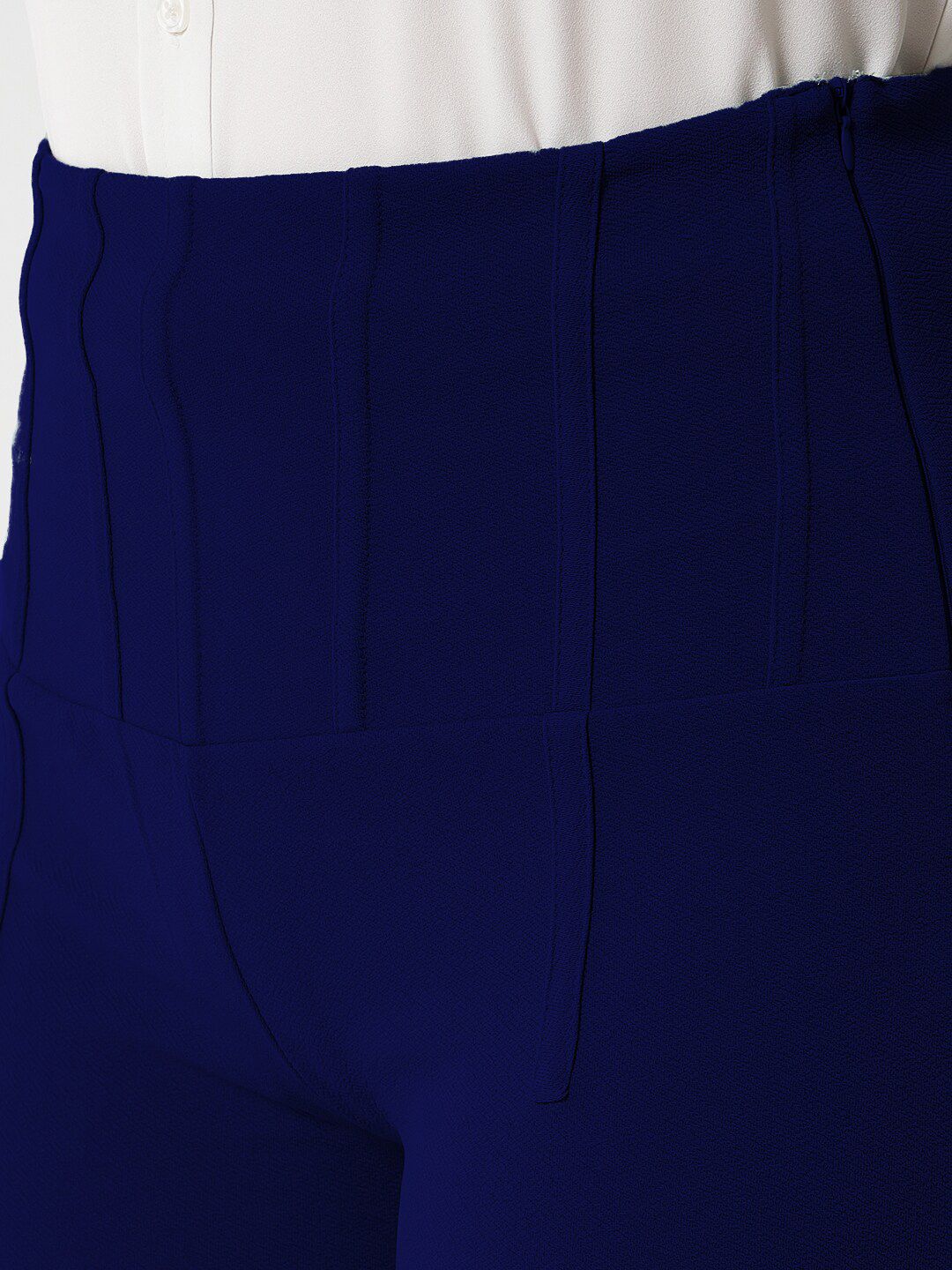 Kotty Women Navy Blue Relaxed Straight Fit High-Rise Easy Wash Trousers