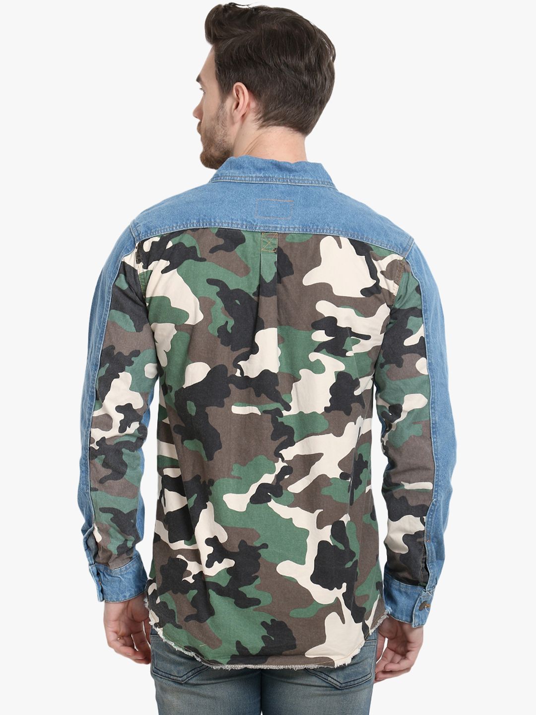 Kotty Men Blue Camouflage Denim Jacket