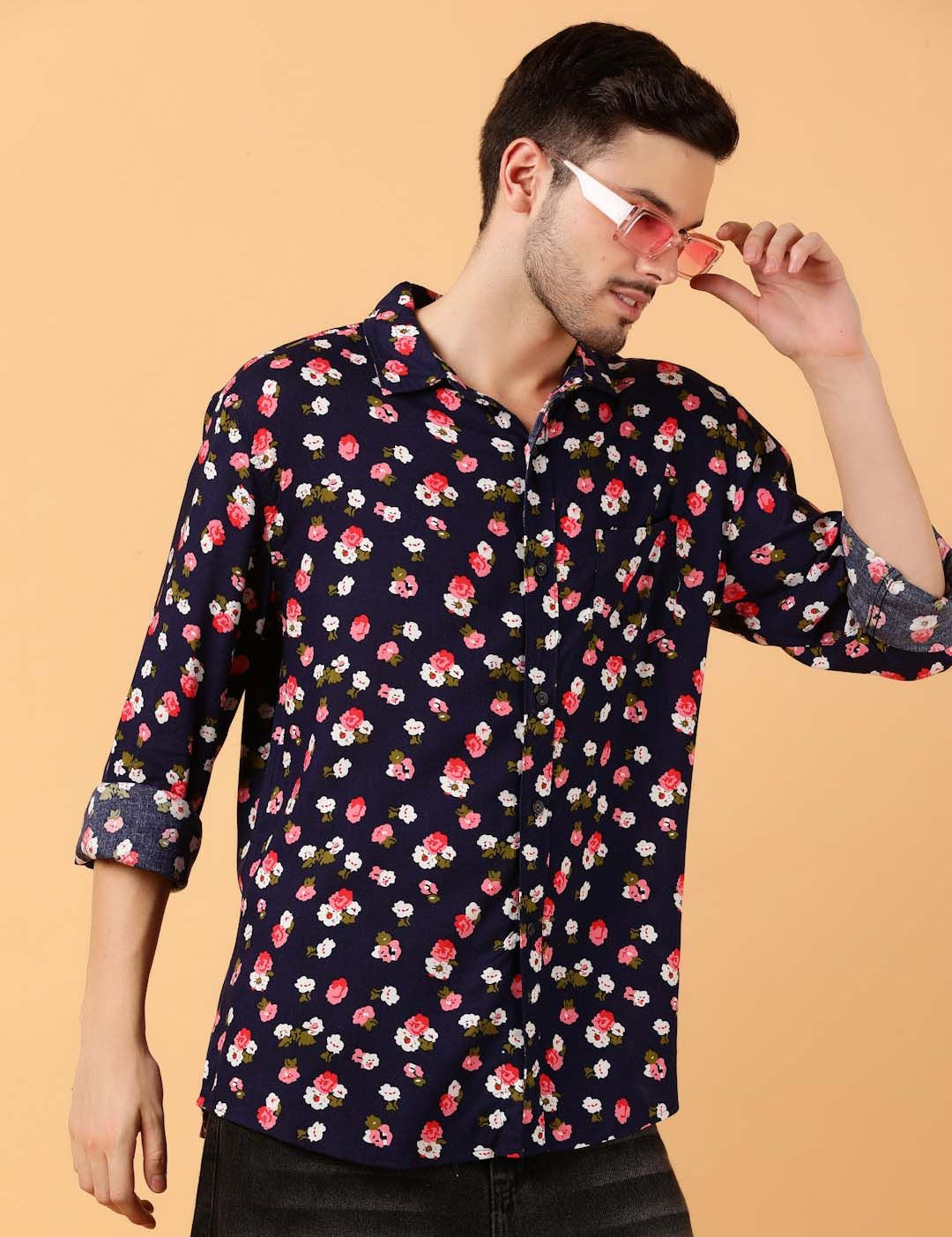 Kotty Men Relaxed Spread Collar Graphic Printed Cotton Casual Shirt