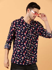 Kotty Men Relaxed Spread Collar Graphic Printed Cotton Casual Shirt