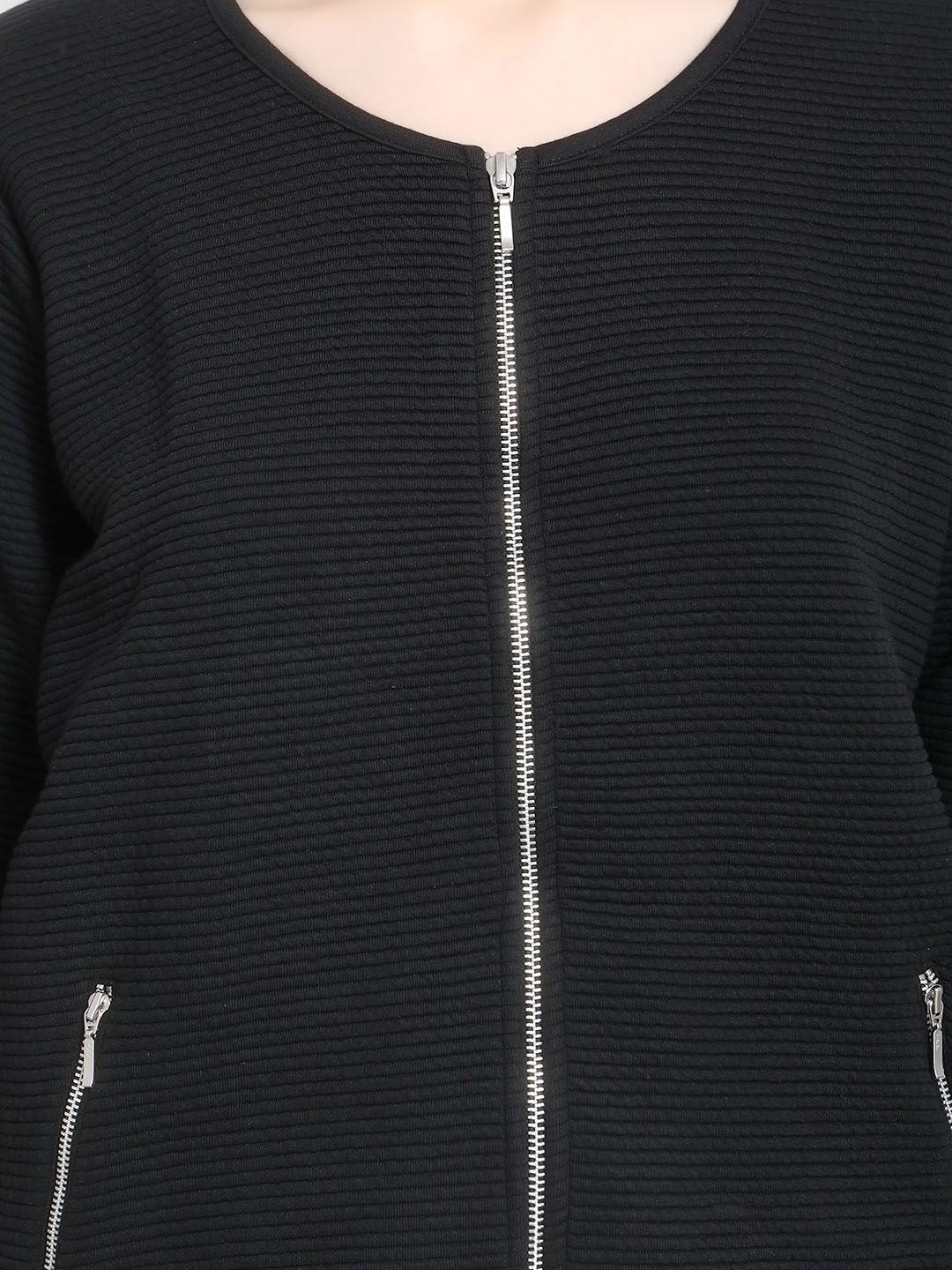 Kotty Women Black Self Design Lightweight Tailored Jacket