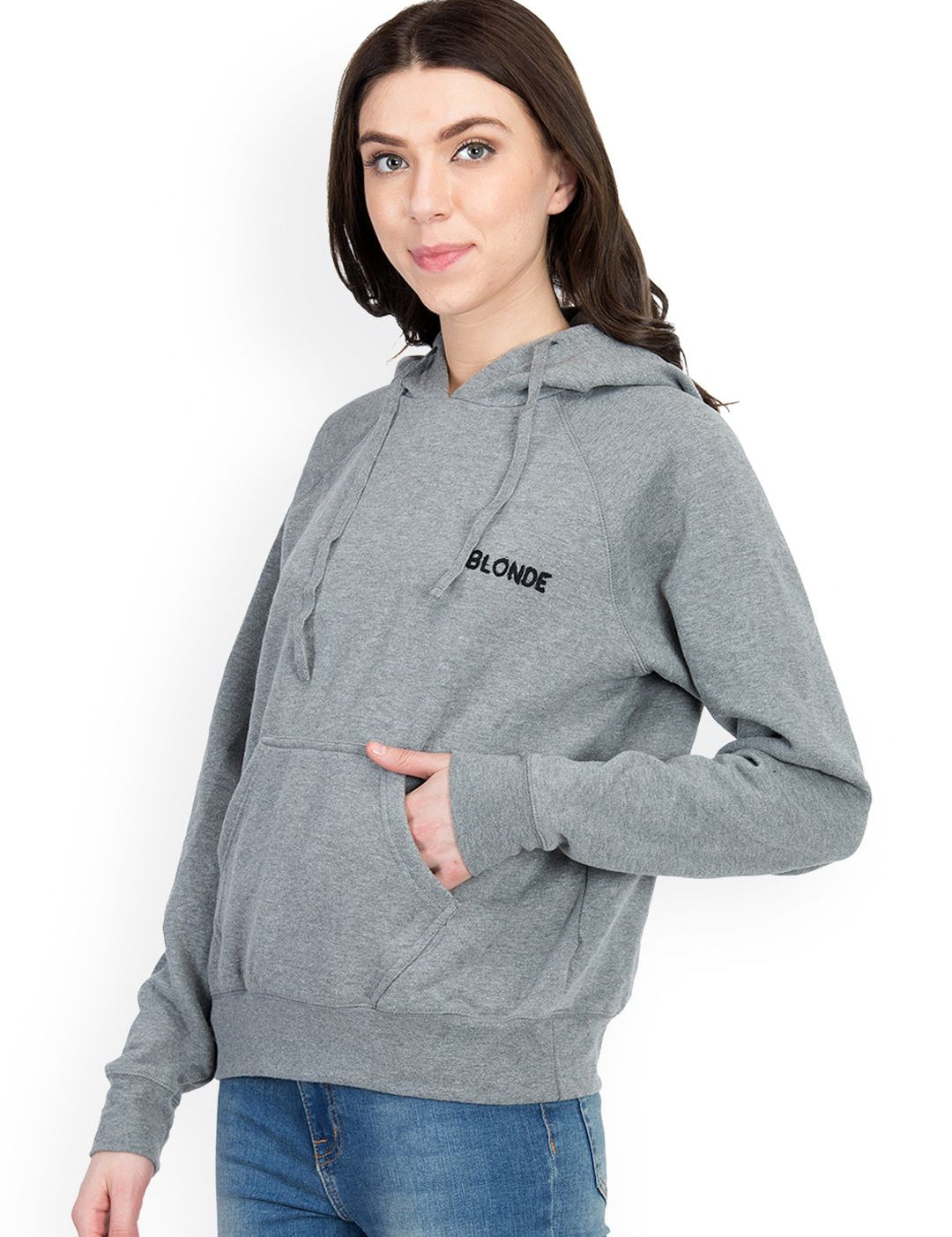Kotty Women Grey Solid Hooded Sweatshirt