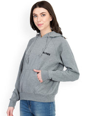 Kotty Women Grey Solid Hooded Sweatshirt