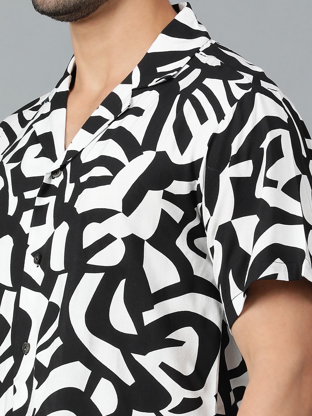 Kotty Men Abstract Printed Cuban Collar Casual Shirt