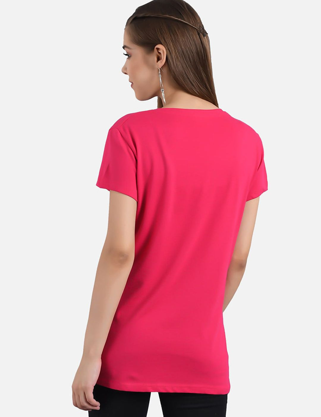 Kotty Women Pink & Orange Set of 2 Printed Round Neck T-shirts