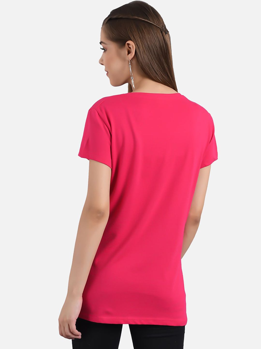 Kotty Women Pink & Orange Set of 2 Printed Round Neck T-shirts