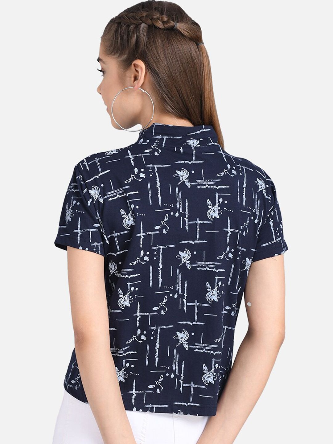 Kotty Women Blue Printed Pure Cotton Top
