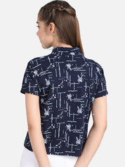 Kotty Women Blue Printed Pure Cotton Top