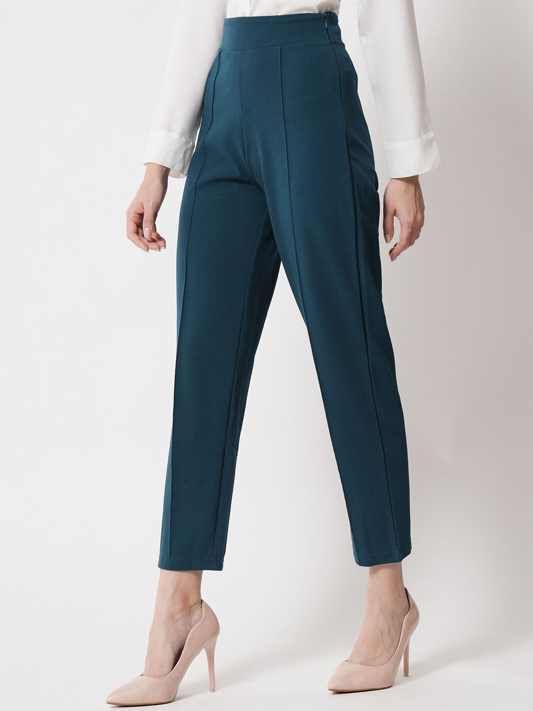 Kotty Women Green Relaxed Straight Fit High-Rise Easy Wash Trouser