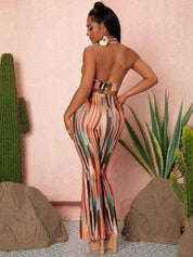 Kotty Orange Striped Halter Neck Top With Trousers 