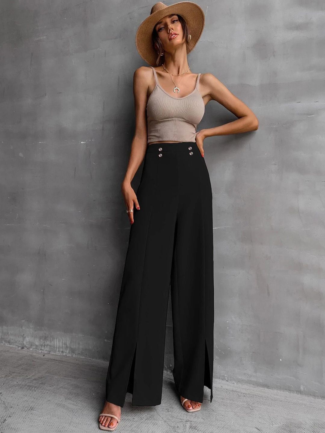 Kotty Women Relaxed Straight Fit High-Rise Easy Wash Trousers