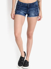 Kotty Women Navy Blue Washed Regular Fit Hot Pants