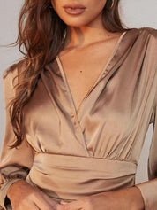 Kotty Brown Cuff Sleeves Satin Top