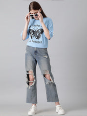 KOTTY Basics Typography Printed Drop-Shoulder Sleeves Oversized T-shirt