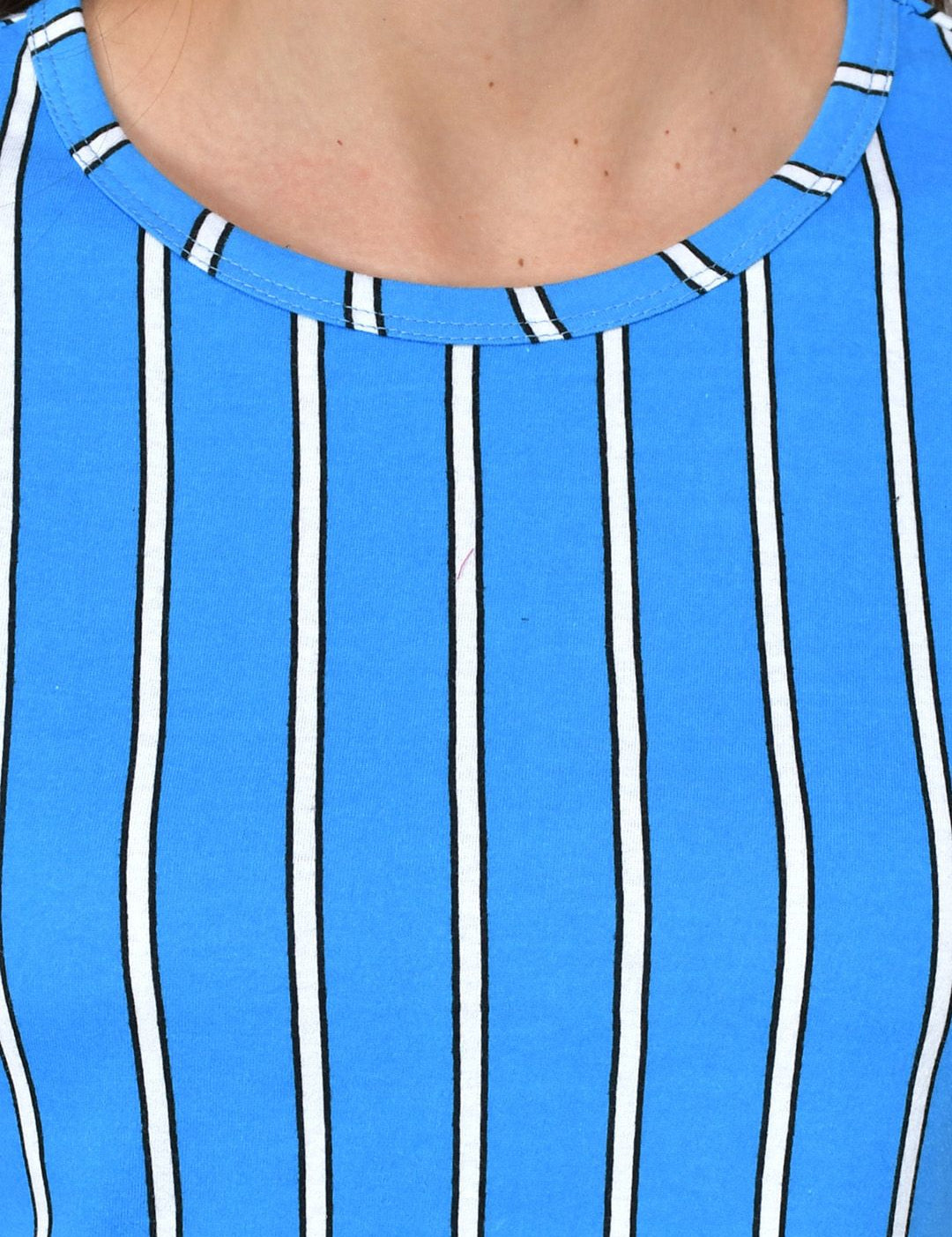 Kotty Women Blue & White Striped Night Suit