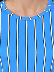 Kotty Women Blue & White Striped Night Suit