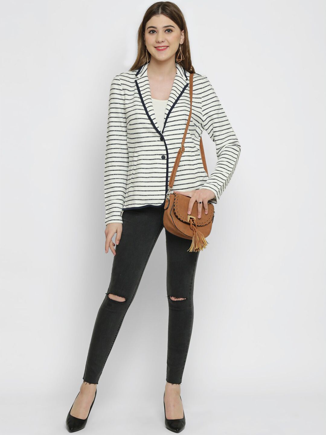 Kotty Women White Striped Tailored Jacket