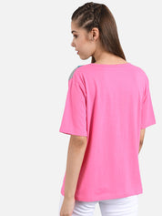 Kotty Women Blue & Pink Colourblocked Round Neck T-shirt