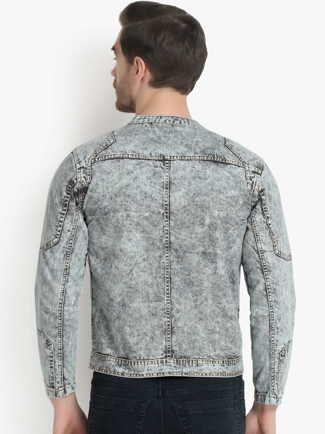 Kotty Men Charcoal Grey Solid Denim Jacket
