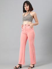 Kotty Women Pink Relaxed Straight Leg Fit High-Rise Easy Wash Parallel Trousers
