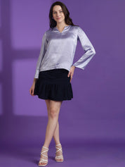 KOTTY BIZwear V-Neck Long Sleeves Satin Top