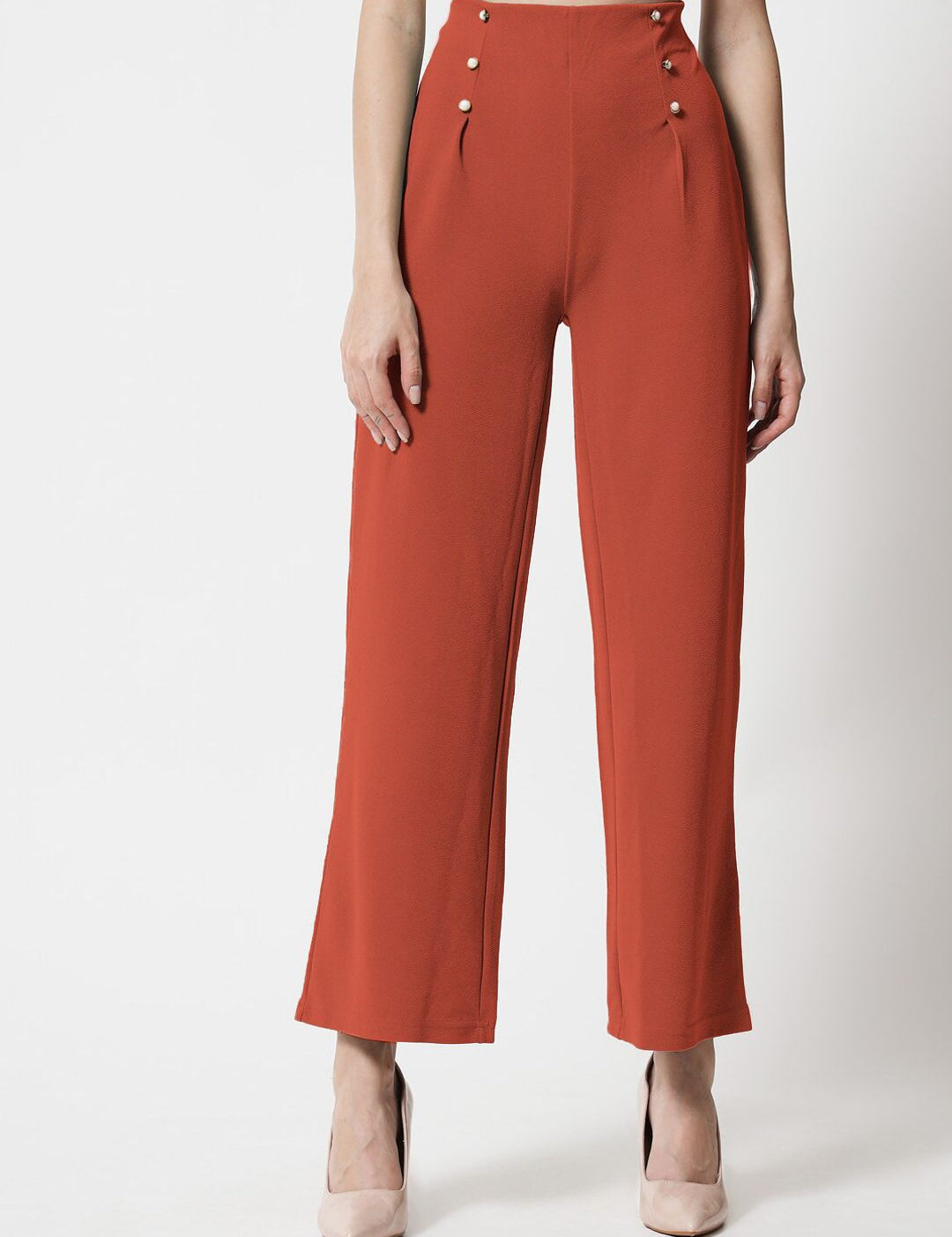 Kotty Women Pink Relaxed Straight Fit High-Rise Easy Wash Pleated Trousers