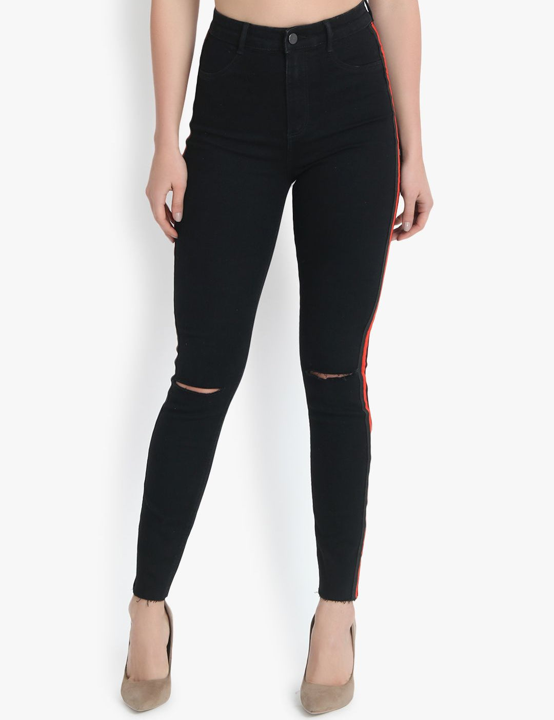 Kotty Women Black Skinny Fit High-Rise Slash Knee Jeans