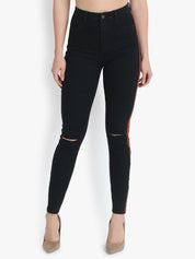 Kotty Women Black Skinny Fit High-Rise Slash Knee Jeans