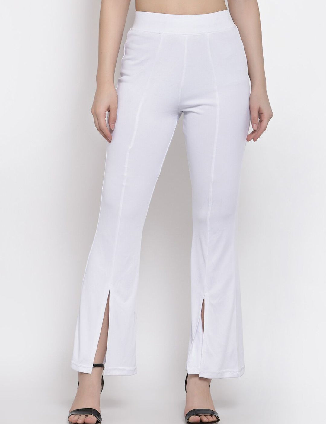Kotty Women White Flared High-Rise Parallel Trousers