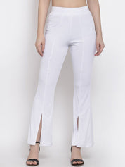 Kotty Women White Flared High-Rise Parallel Trousers