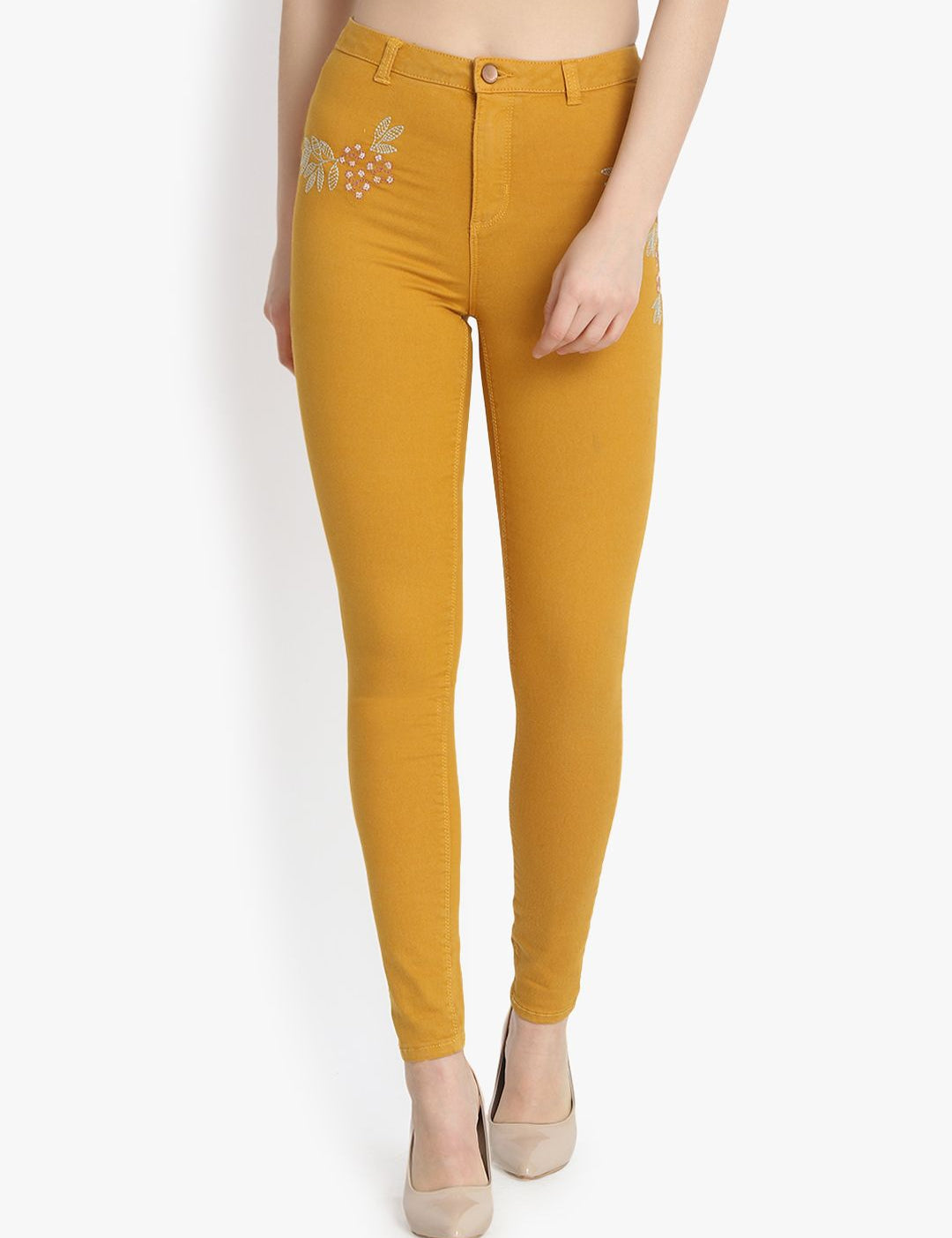 Kotty Women Yellow Skinny Fit High-Rise Clean Look Stretchable Jeans