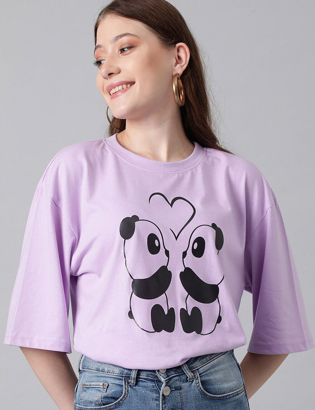 Kotty Graphic Printed Drop Shoulder Sleeves Oversized T-shirt