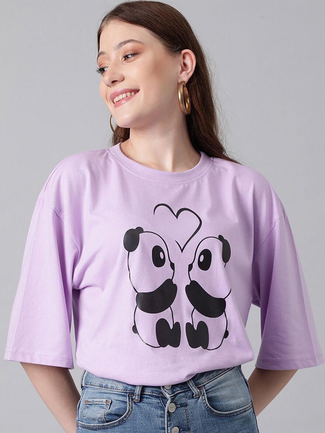 Kotty Graphic Printed Drop Shoulder Sleeves Oversized T-shirt