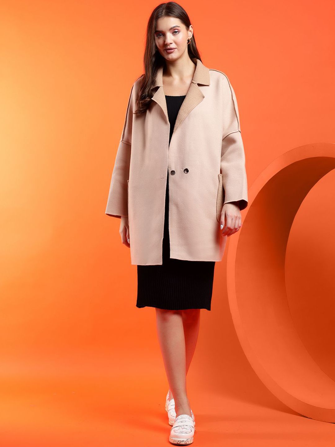 Kotty Women Notched Lapel Longline Overcoat