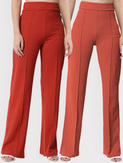 Kotty Women Pack Of 2 Relaxed Straight Leg Fit High-Rise Easy Wash Trousers