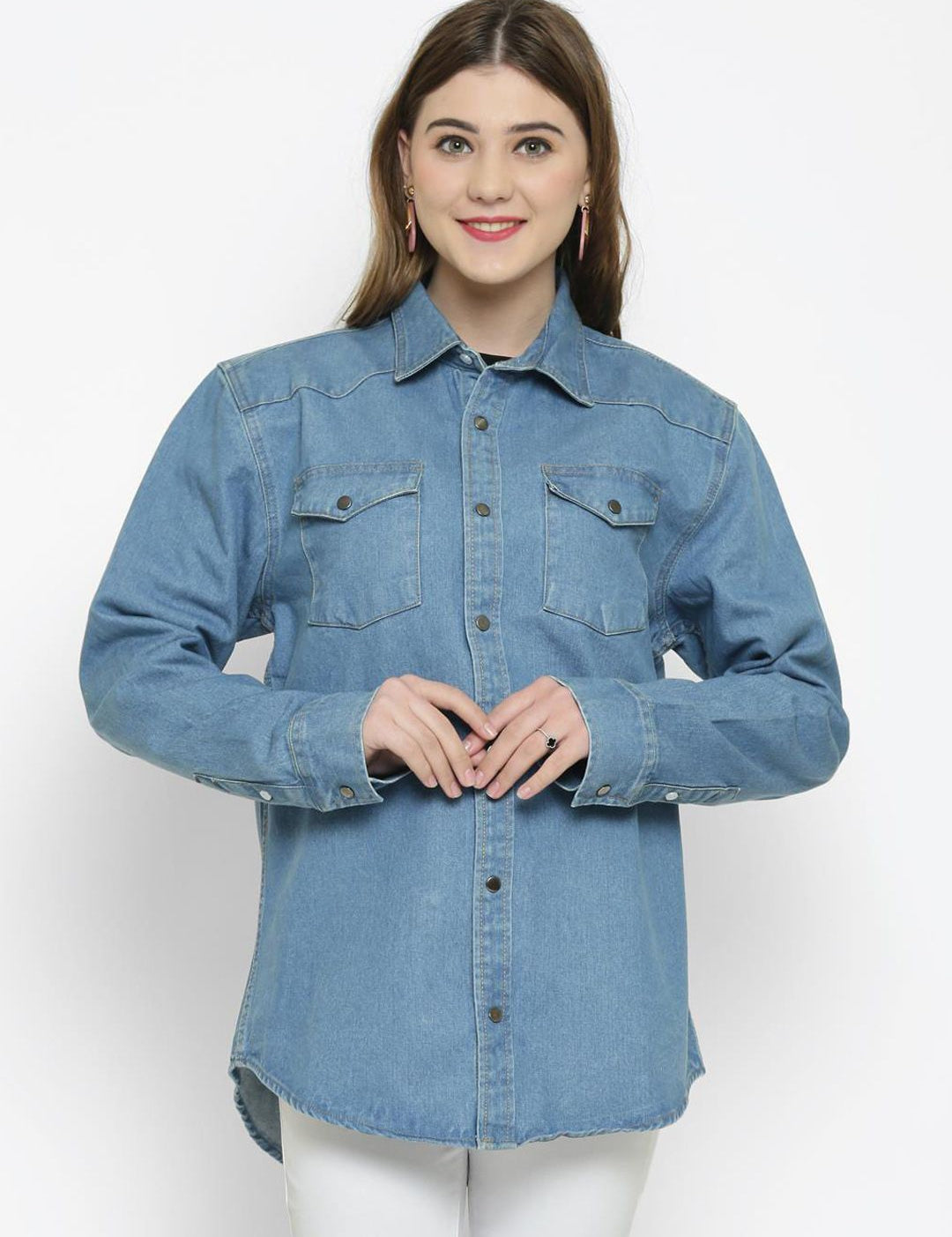 Kotty Women Blue Solid Denim Jacket