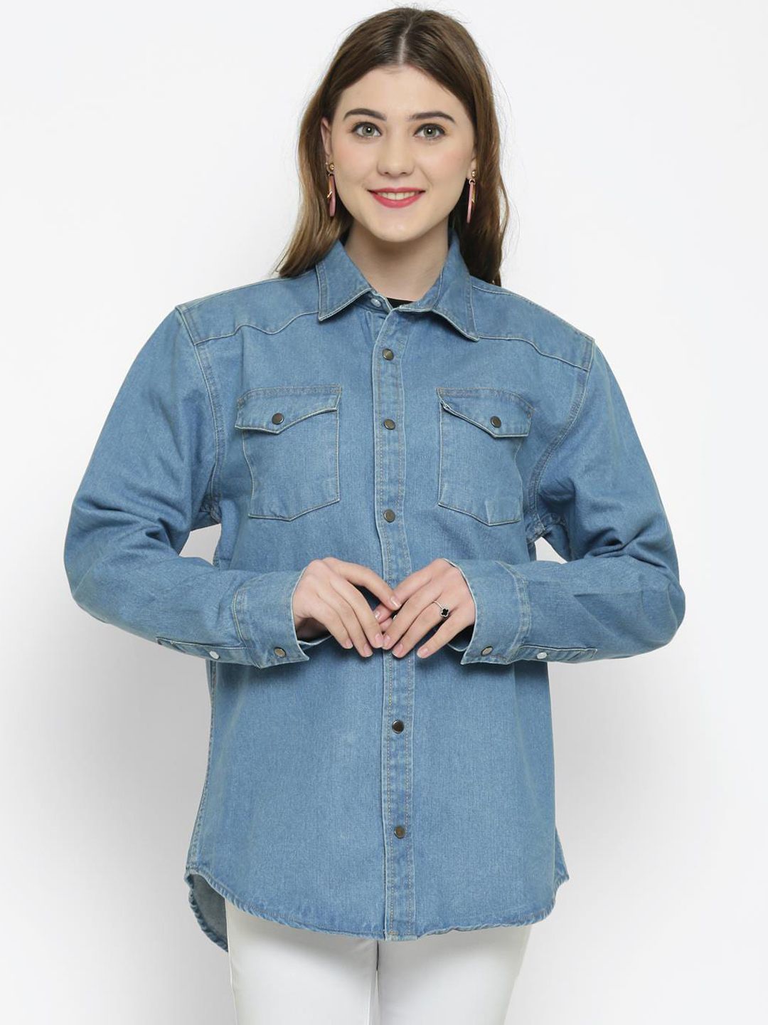 Kotty Women Blue Solid Denim Jacket