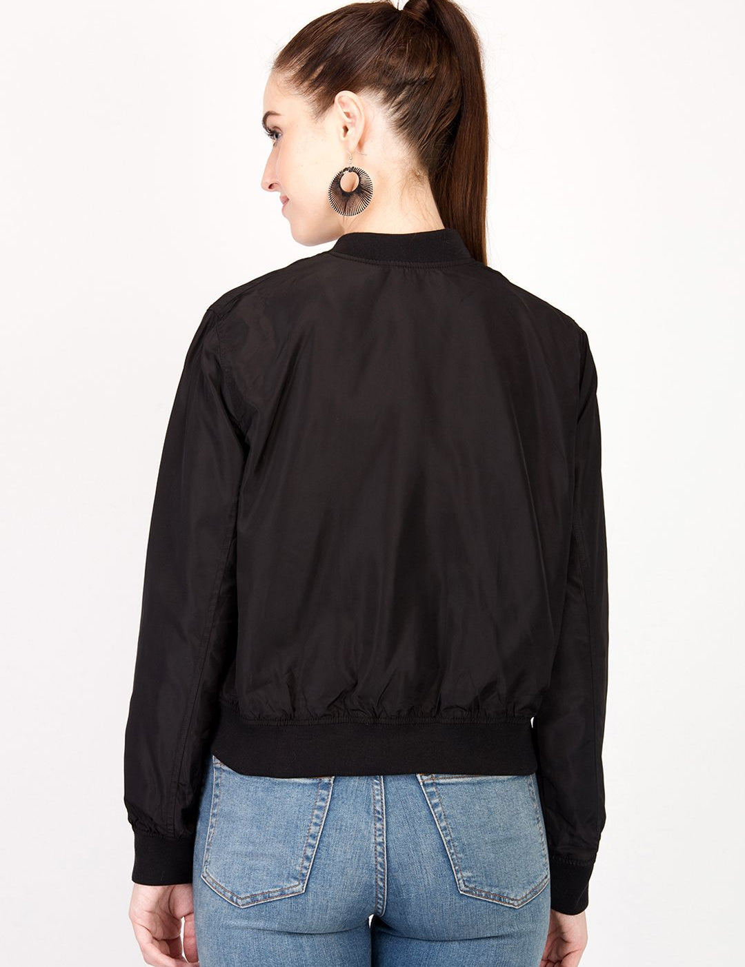 Kotty Women Black Solid Insulator Bomber Jacket