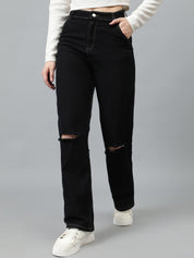 Kotty Women Jean Straight Fit High-Rise Slash Knee Stretchable Jeans