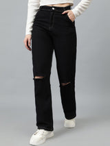 Kotty Women Jean Straight Fit High-Rise Slash Knee Stretchable Jeans